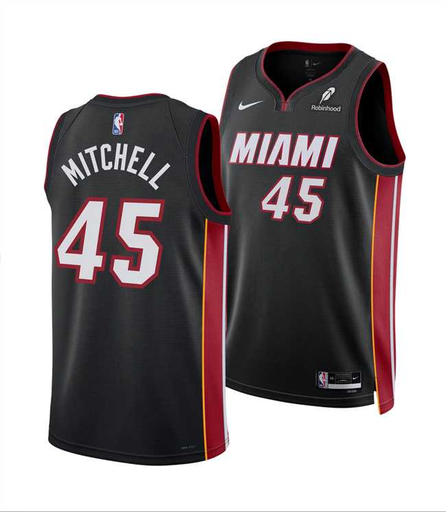 Mens Miami Heat #45 Davion Mitchell Black 2025 Icon Edition Swingman Stitched Jersey Dzhi->miami heat->NBA Jersey